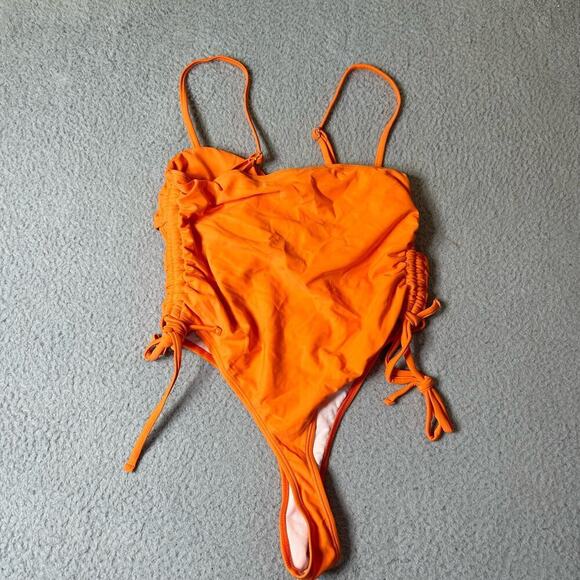 Swimwear Womens M Orange Cut Out Spaghetti Strap One Piece Swimsuit NEW - Picture 3 of 8